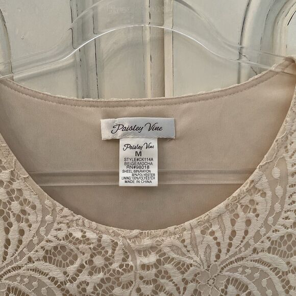 Paisley Grace Top Tunic Women's M Beige Brown Ruffled Sleeveless BoHo - Picture 3 of 6